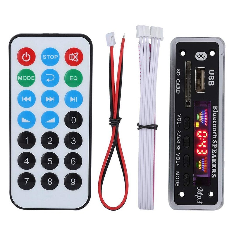fosa لوحة فك تشفير الصوت بلوتوث 5.0 5V/12V وحدة الصوت USB AUX SD راديو FM فك تشفير بدون فقدان MP3/WMA/WAV/FLAC/APE، شاشة ملونة (أسود) - Image 1